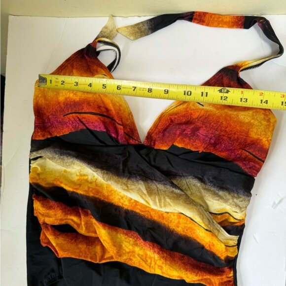 Fantasizer NEW Faux Wrap Halter 1 Piece Swimsuit Gradient Sunset Support Cups 16 - Picture 12 of 16